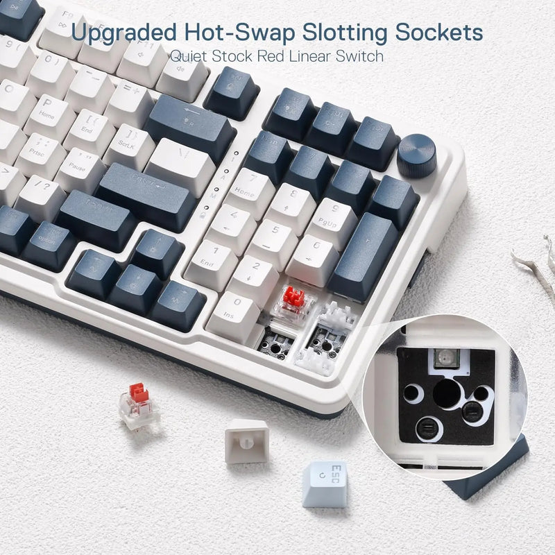 Wireless mechanical gaming keyboard with 98 keys, RGB backlit, gasket design, and 3-mode connectivity by Electronics Den.