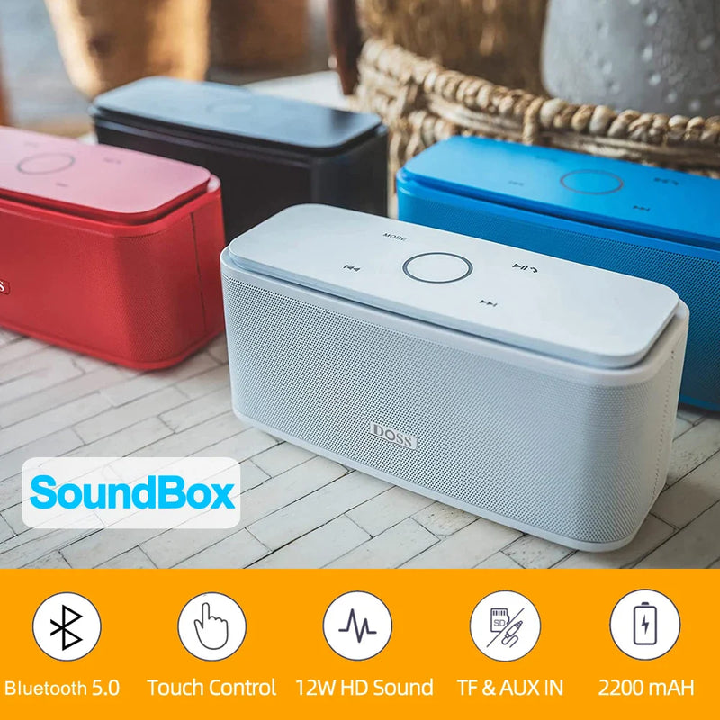 Electronics Den SoundBox Bluetooth speaker showing a sleek black design with control buttons on top.