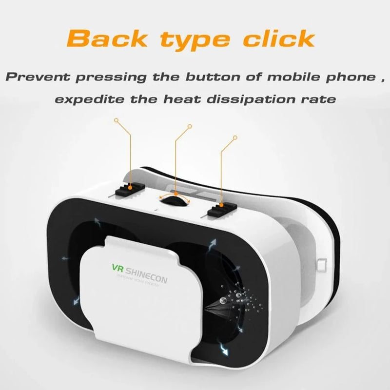 Shinecon Viar Virtual Reality VR glasses with head straps and adjustable lenses, designed for immersive VR experiences.