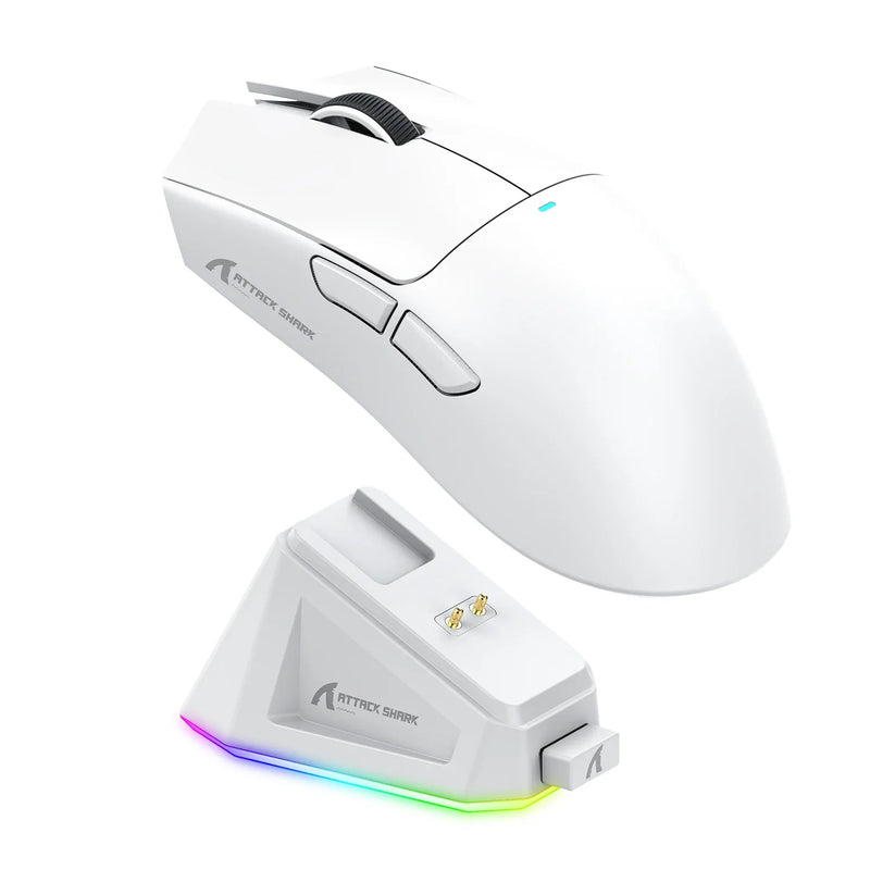 White Bluetooth wireless mouse Attack Shark X11 with three-mode functionality, designed for comfortable computer use.