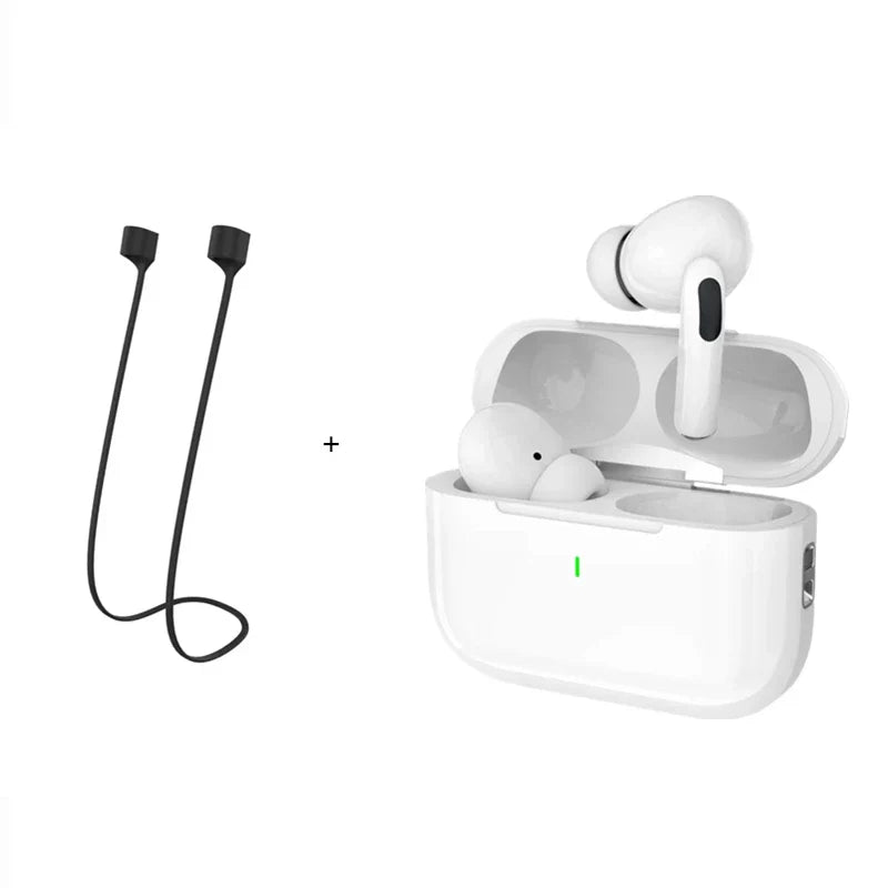 Wireless Bluetooth earphones from Electronics Den, New Air Pro True Wireless earbuds with compact charging case and sleek design.