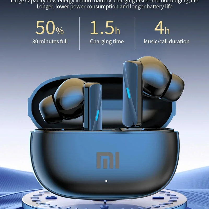 Xiaomi Air 7 Bluetooth earphones with charging case, black wireless earbuds, and sleek design for portable music listening