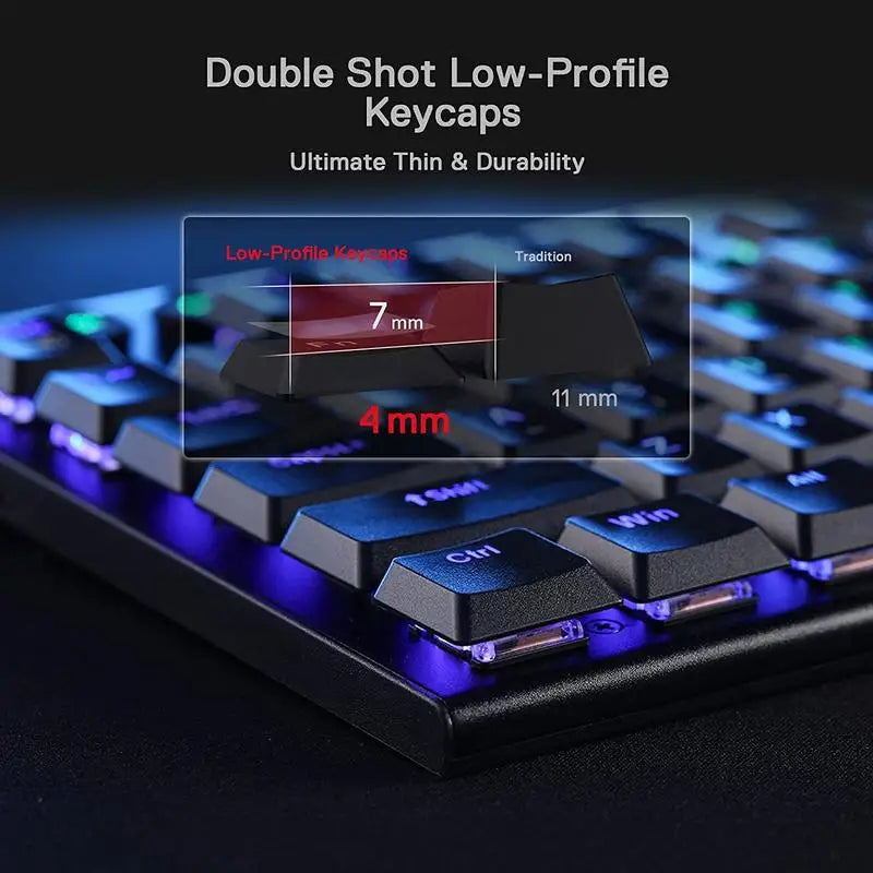 Wireless RGB mechanical keyboard with black frame and colorful backlit keys, featuring the K618 Horus design from Electronics Den.
