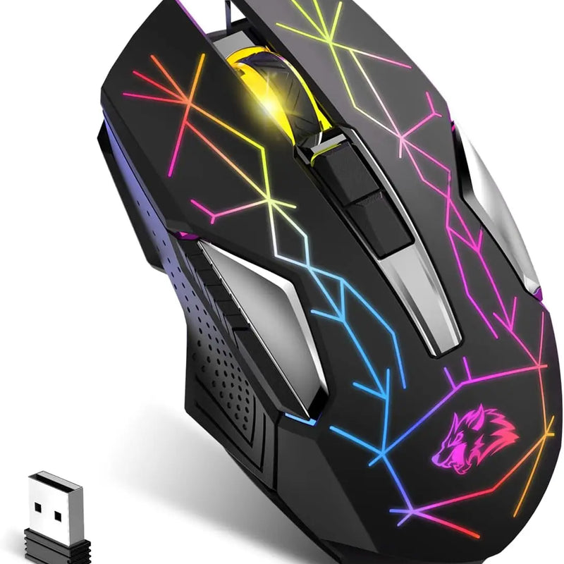 Wireless gaming mouse X18 by Electronics Den with 2.4G connectivity and customizable 7 RGB lighting effects.
