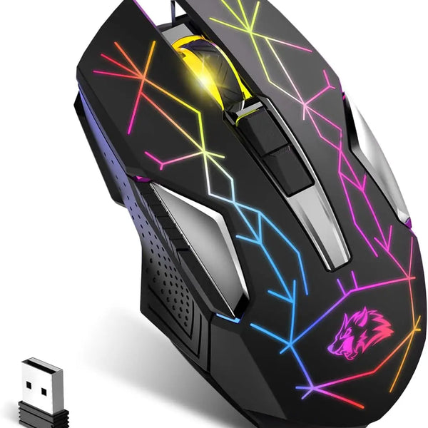 Wireless gaming mouse with 7 RGB lighting zones and ergonomic design, branded Electronics Den X18 Gaming Mouse.