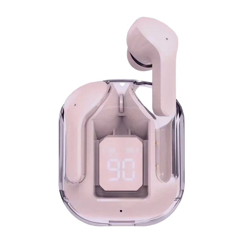 Wireless Bluetooth headset AIR31 by Electronics Den with sleek design and compact charging case, shown in black.