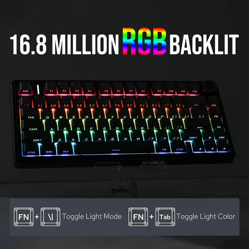 Electronics Den F75 Pro gasket-mounted wireless mechanical gaming keyboard with RGB backlit keys and compact design.
