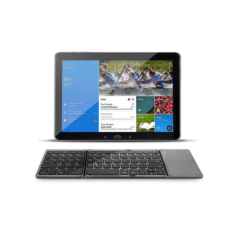 Wireless 64-key foldable Bluetooth keyboard by Electronics Den, rechargeable and compact for portable use.