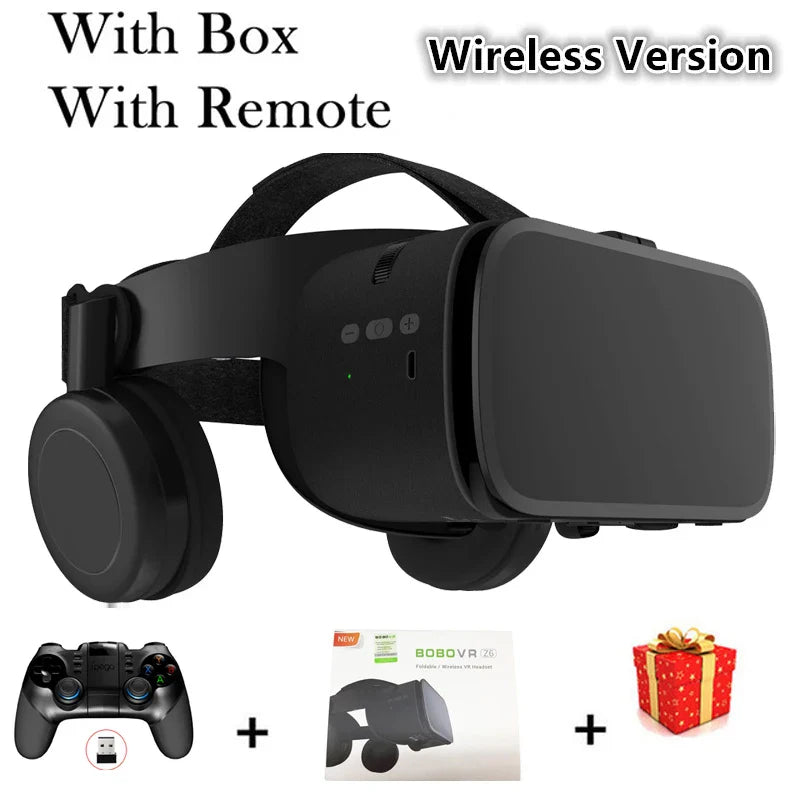 Z6 Casque VR helmet with 3D glasses showing sleek black design and adjustable straps, suitable for immersive virtual reality experiences.