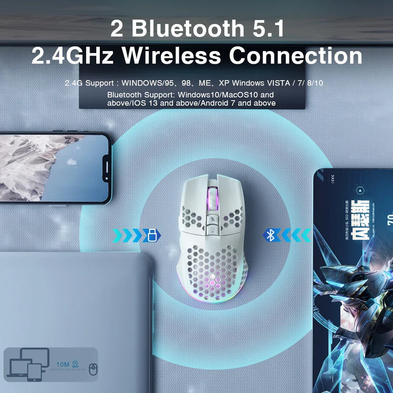 Wireless Gaming Mouse SM600 with three connection modes by Electronics Den, featuring ergonomic design and customizable buttons.