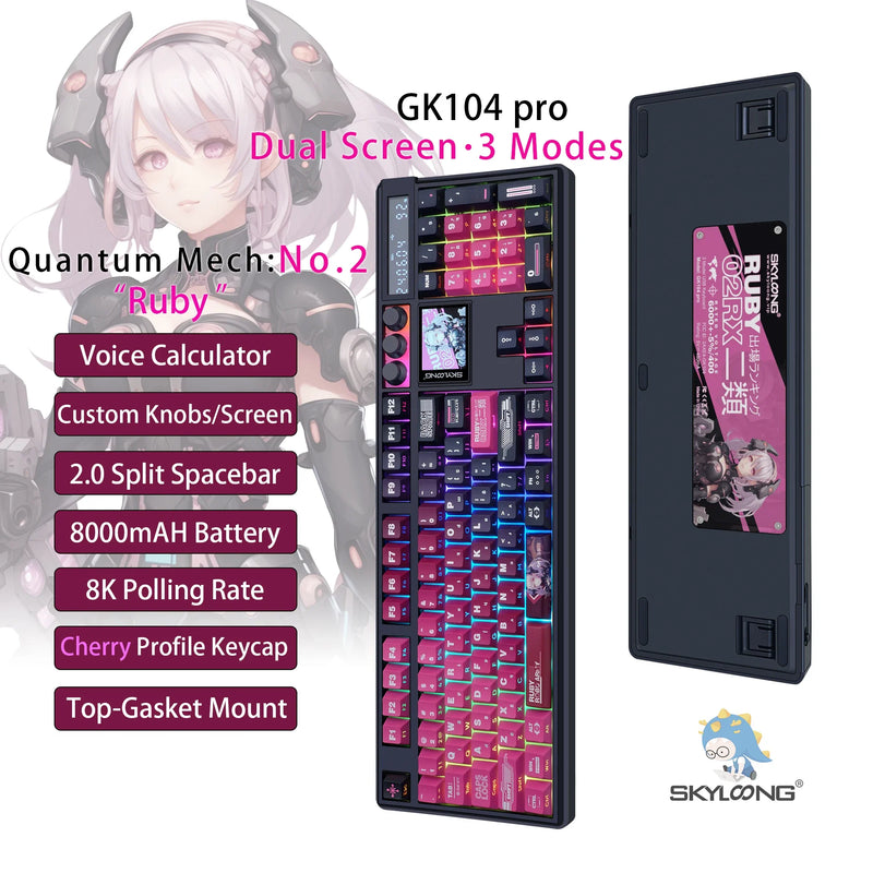 Wireless mechanical keyboard with PBT keycaps, 3.0 screen, 3 knobs, hot-swappable silent switches, by Electronics Den.