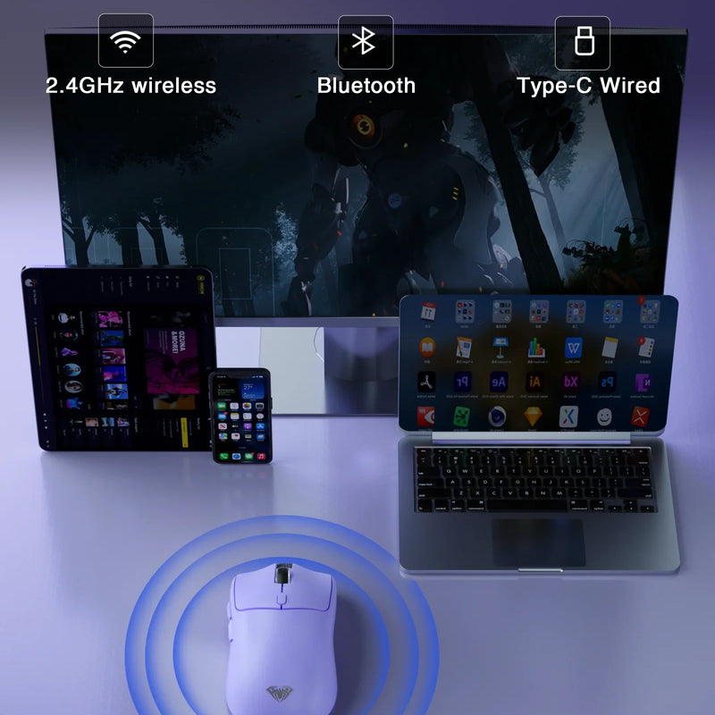 Tri-mode rechargeable ergonomic Bluetooth mouse by Electronics Den with sleek design and multiple connectivity options.