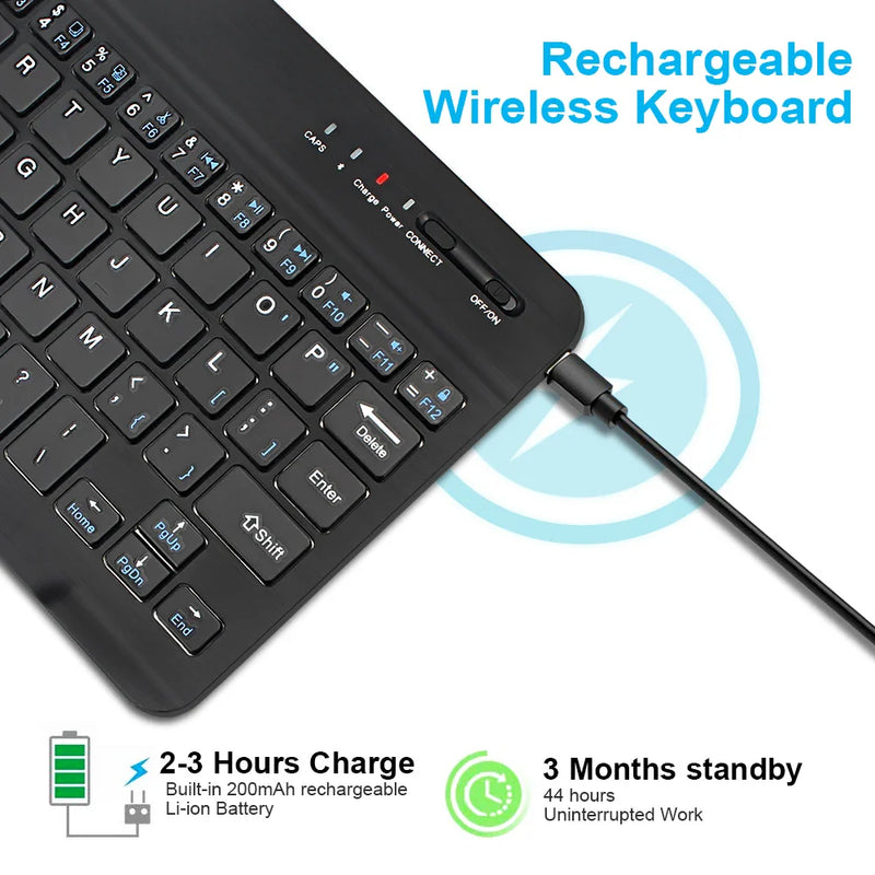 Wireless Bluetooth keyboard from Electronics Den with slim design and black keys, ideal for typing on computers and tablets.