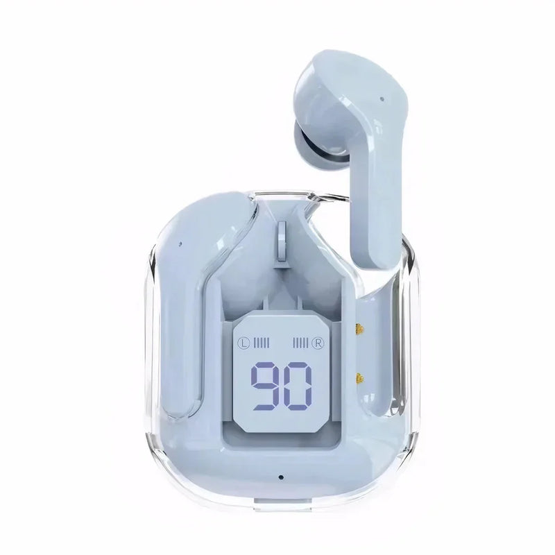 Wireless Bluetooth headset AIR31 by Electronics Den with in-ear design and charging case, shown on a white background.