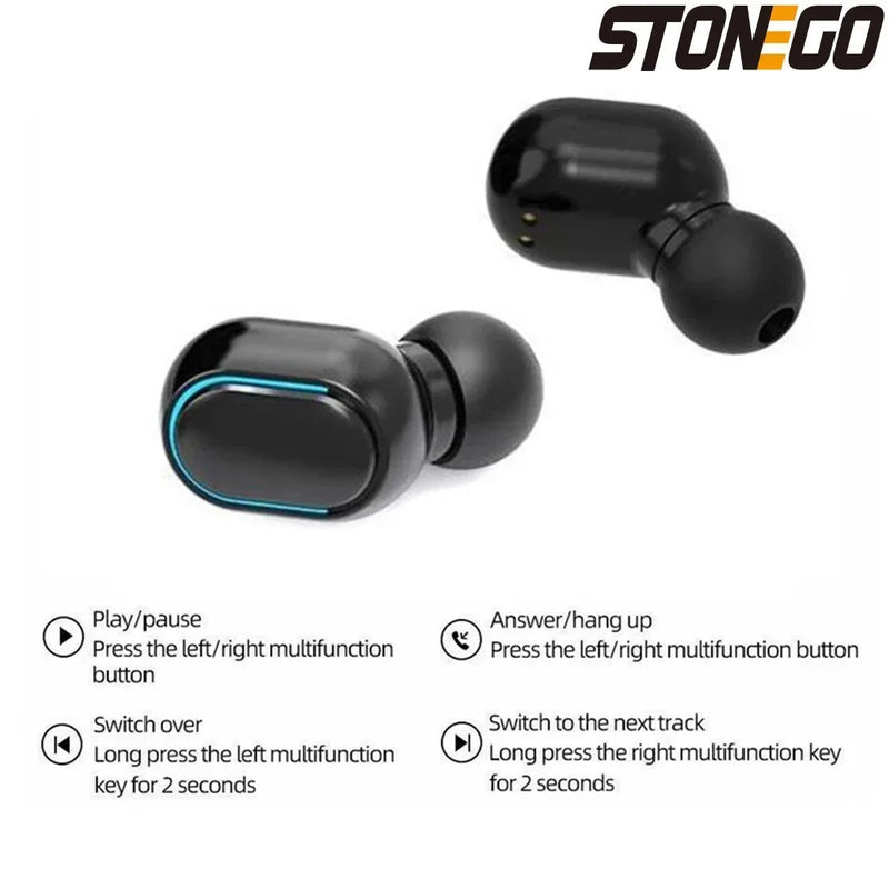Wireless Bluetooth 5.0 earbuds from Electronics Den with sleek in-ear design and charging case shown in the image.