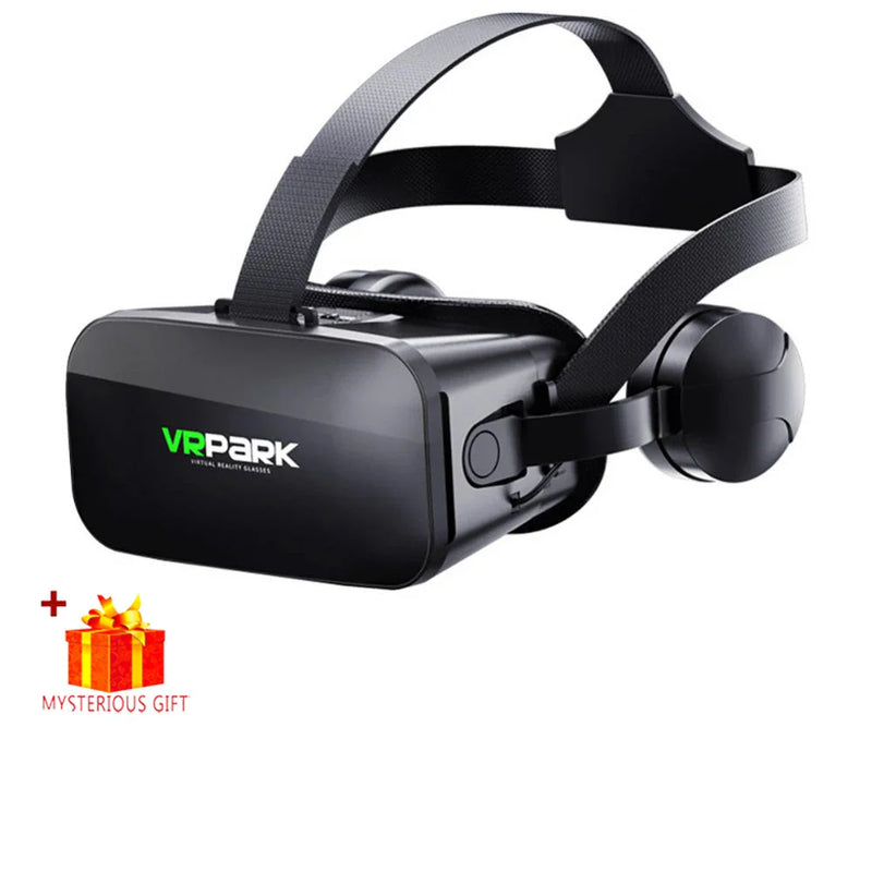 VR glasses 3D virtual reality headset by Electronics Den, showing the sleek black VR helmet with adjustable straps and lenses.