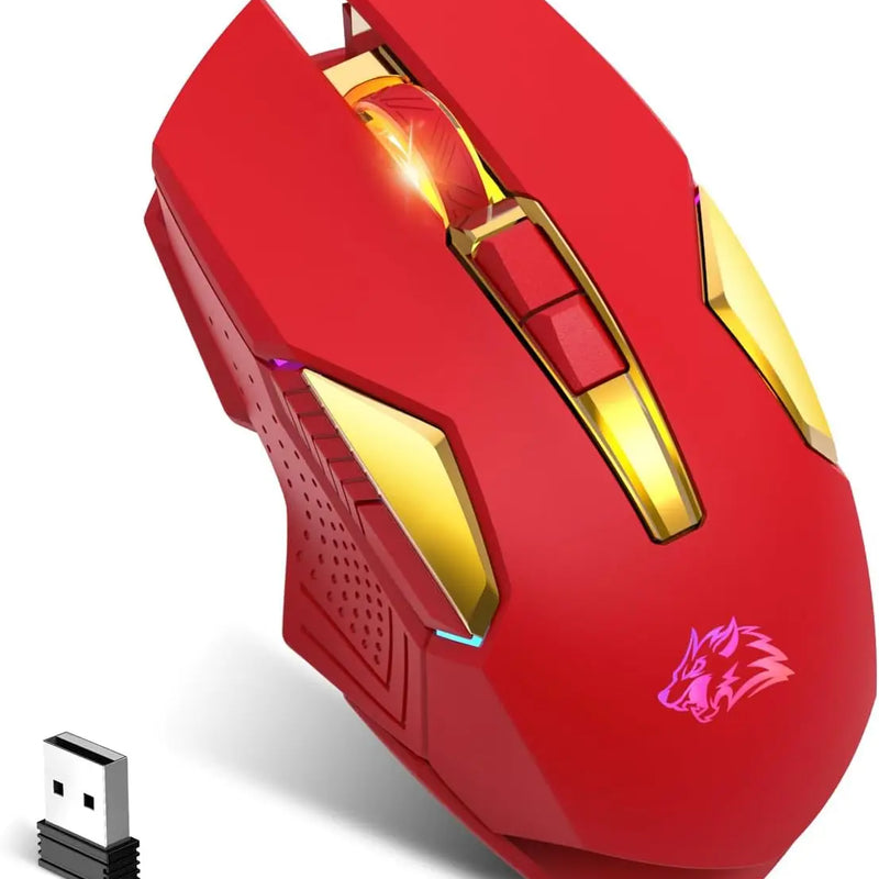 Wireless gaming mouse with 7 RGB lighting, 2.4G connection, ergonomic design, by Electronics Den.