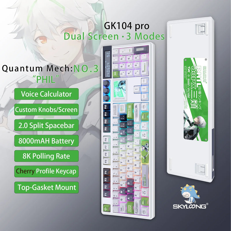 Wireless mechanical keyboard with PBT keycaps, 3.0 screen, 3 knobs, hot-swappable silent switches, by Electronics Den.