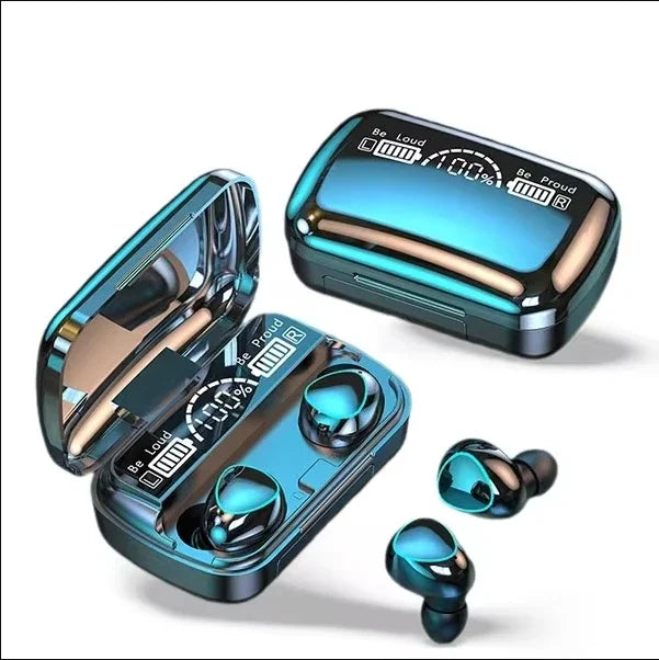 Wireless Bluetooth M10 Headphones by Electronics Den with sleek design and in-ear earphones for high-quality sound.
