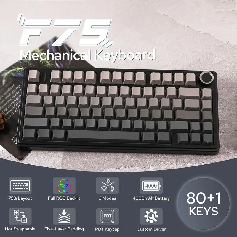 Wireless gaming mechanical keyboard F75 Pro Gasket Mounted by Electronics Den with RGB backlit keys and durable build.