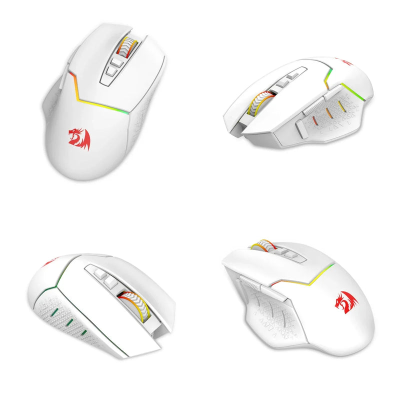 Wireless Gaming Mouse M690 PRO by Electronics Den with ergonomic design and customizable buttons, shown on a gaming desk.