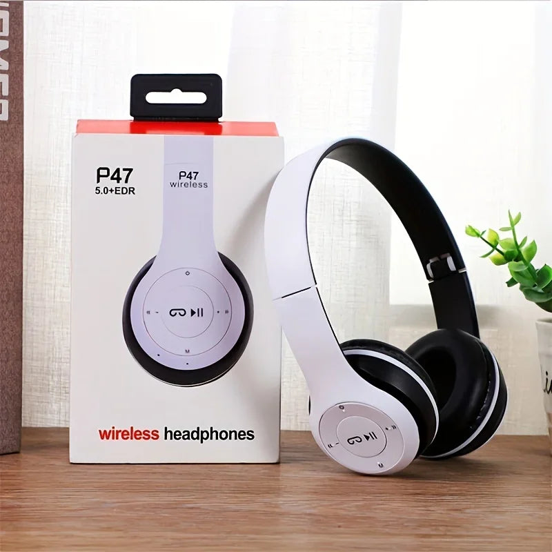 Wireless Bluetooth 5.0 headphones from Electronics Den, sleek black design with cushioned ear cups and adjustable headband.