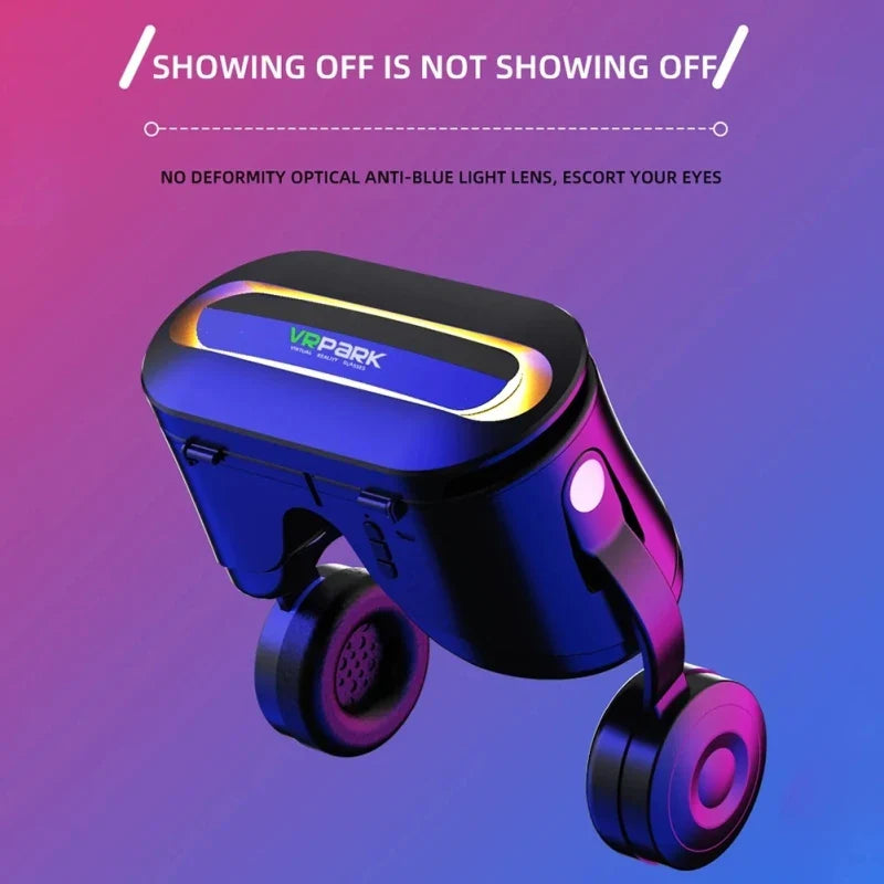 J60 Bluetooth 5.0 3D VR smart virtual reality glasses with headset, featuring adjustable straps and a sleek black design.
