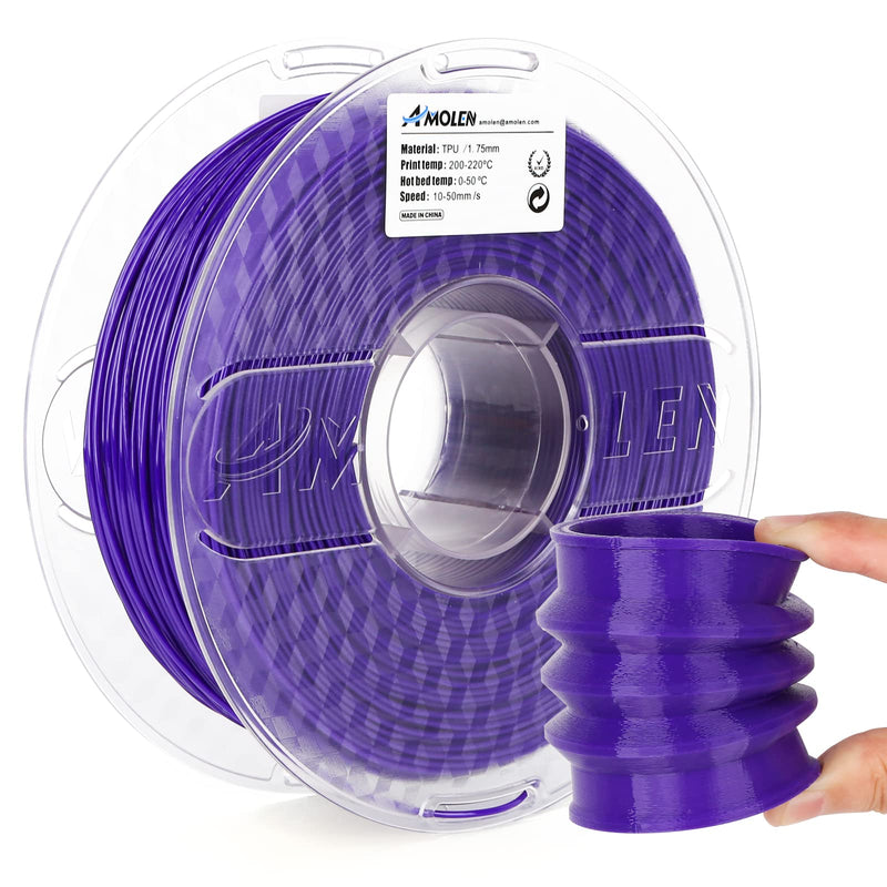Purple Amolen TPU Basic 1.75mm filament 1kg spool for 3D printing, showing the purple filament coiled in the image.