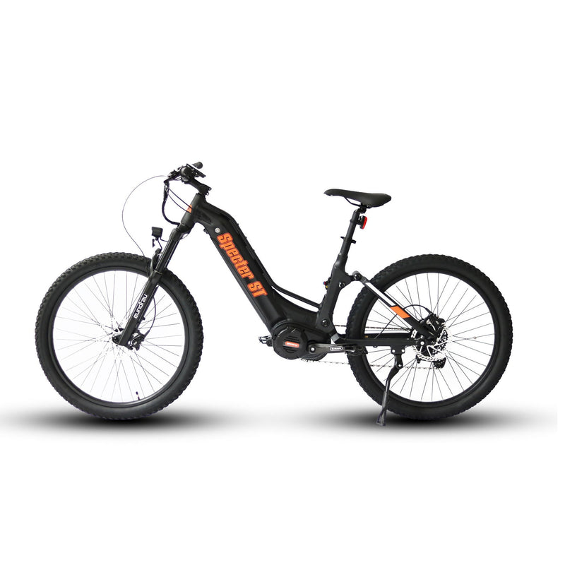 Black EUNORAU SPECTER-ST 2.0 electric bicycle with frame, handlebars, wheels, and battery visible in the image.