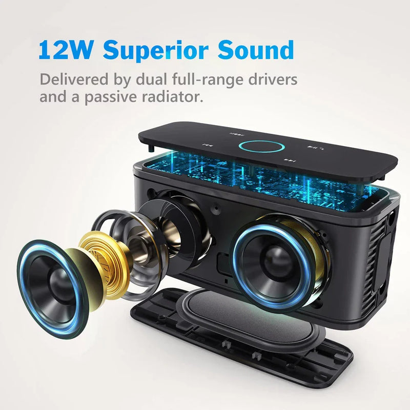 Wireless Bluetooth speaker by Electronics Den with sleek black design and control buttons on top.