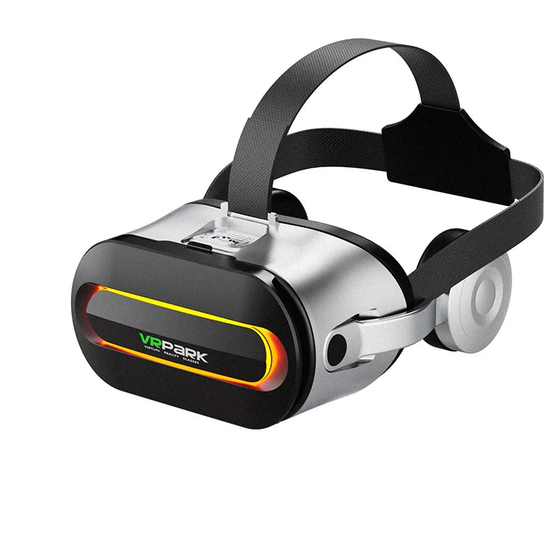 J60 Bluetooth 5.0 3D VR smart virtual reality glasses with headset, black, showing the sleek design and adjustable straps