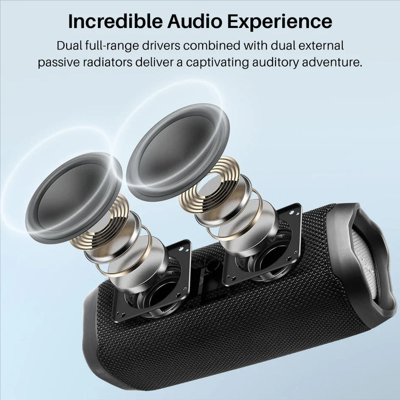 Electronics Den Bluetooth speaker featuring dual drivers and dual bass diaphragms for rich, immersive sound.