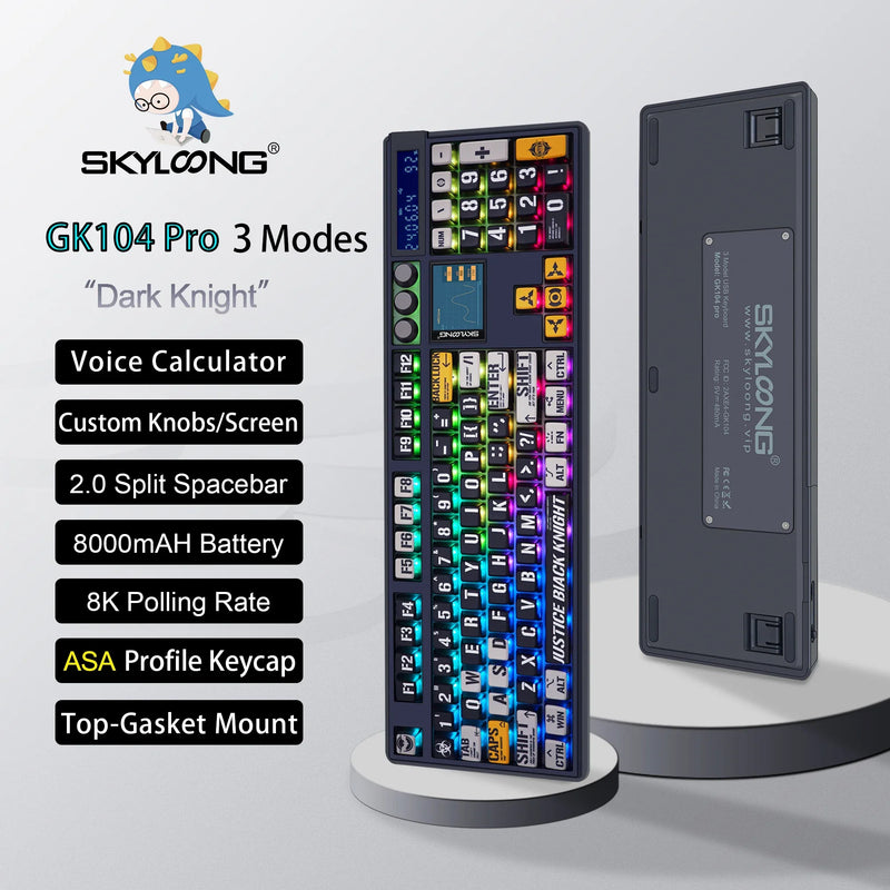 Wireless mechanical keyboard with PBT keycaps, 3.0 screen, 3 knobs, hot-swappable silent switches by Electronics Den
