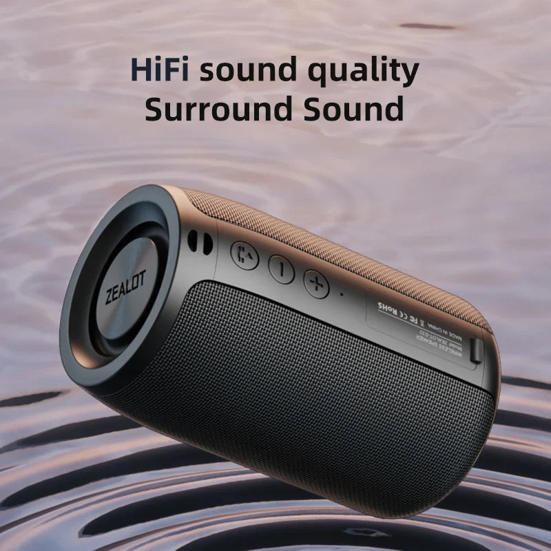 Compact Electronics Den S32 portable Bluetooth speaker with wireless connectivity, shown in a sleek black design.