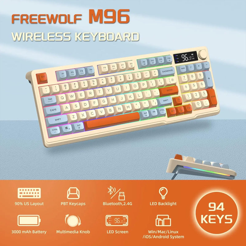 Wireless Gaming keyboard M96 by Electronics Den with RGB backlit keys and sleek design.