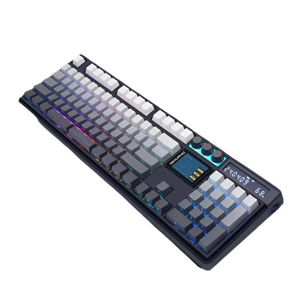 Wireless Mechanical Keyboard with 3.0 screen, three knobs, hot-swappable silent switches, and PBT keycaps by Electronics Den.