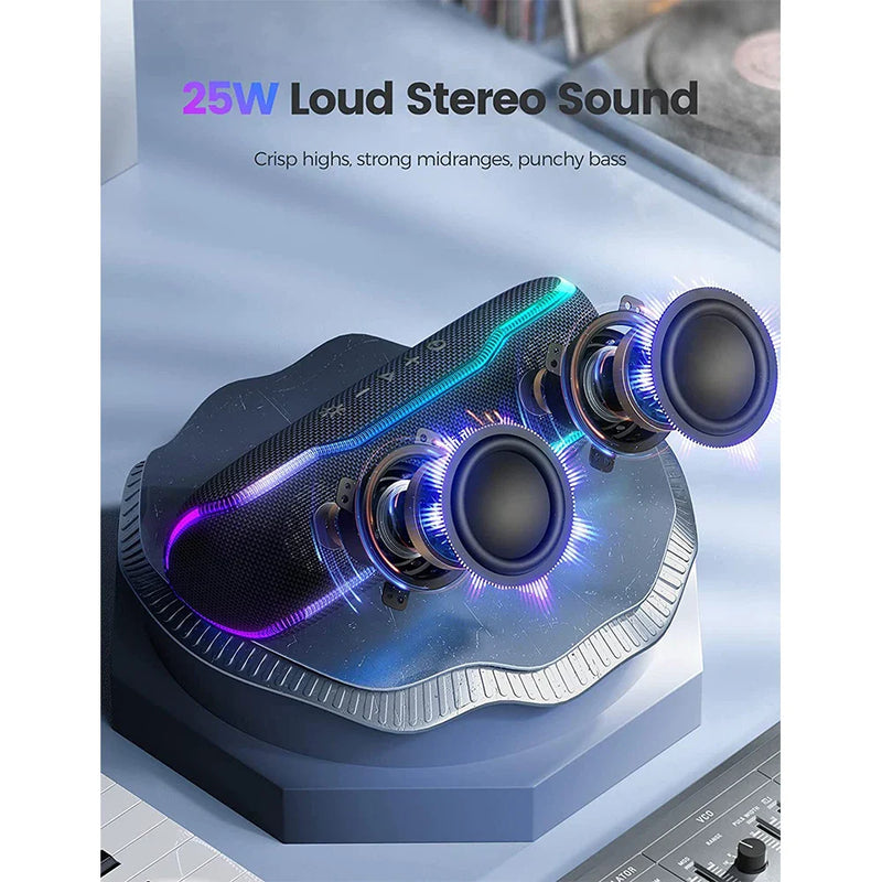 Bluetooth speaker by Electronics Den, 25W waterproof IPX7 design with rugged exterior and built-in controls.