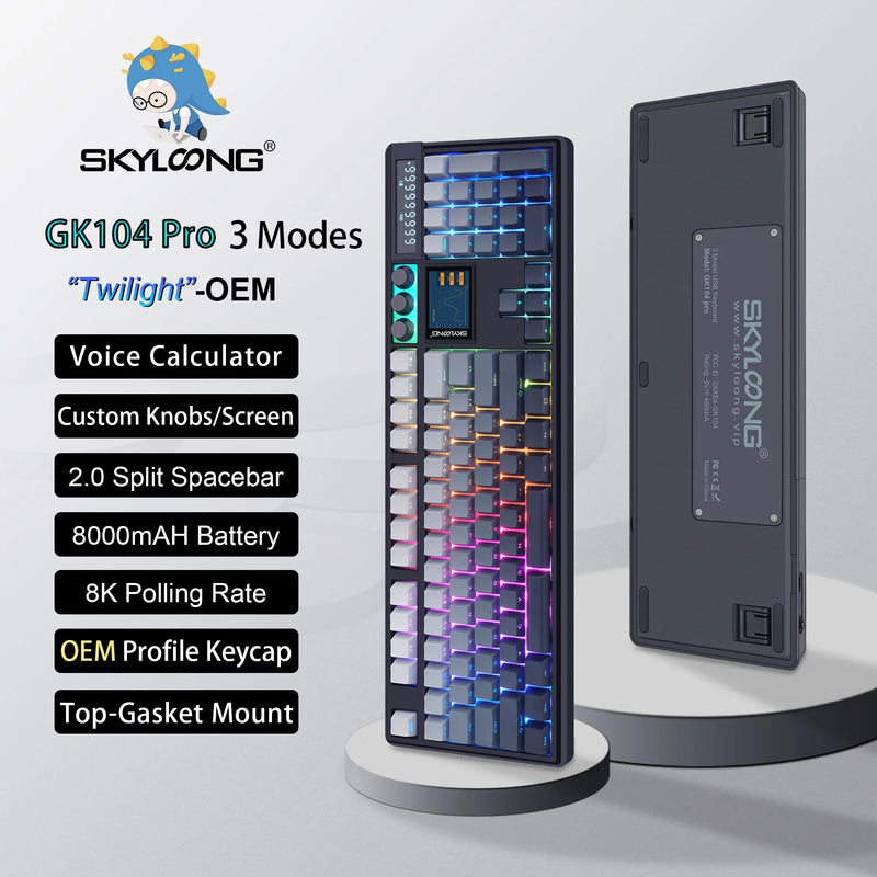 Wireless mechanical keyboard with PBT keycaps, 3.0 screen, 3 knobs, hot-swappable silent switches, by Electronics Den