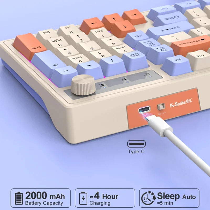 Wireless 98-key rainbow backlit keyboard from Electronics Den, featuring colorful LED lighting and compact design.
