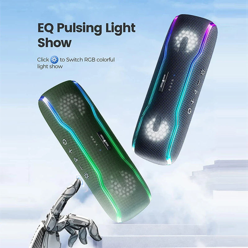 Electronics Den 25W Bluetooth waterproof speaker with IPX7 rating, portable design, and built-in controls for outdoor music listening.