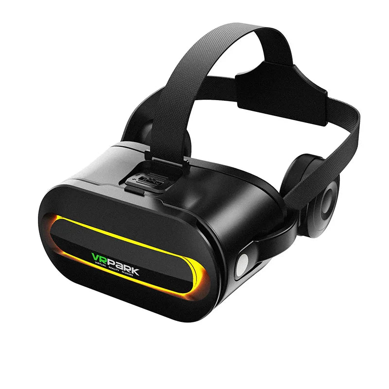 J60 Bluetooth 5.0 3D VR smart virtual reality glasses with headset, showing sleek black design and adjustable straps.
