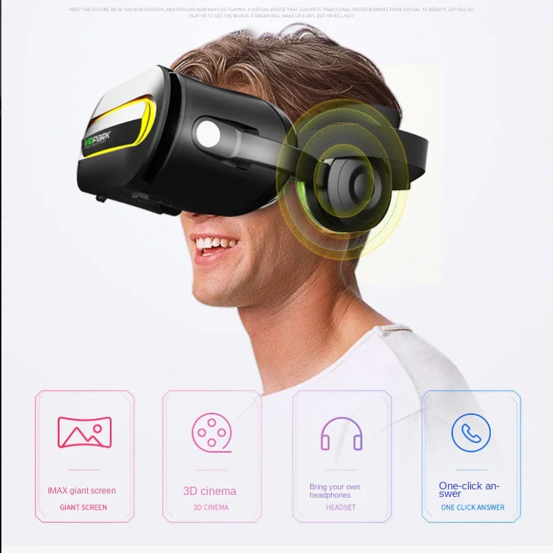 Electronics Den J60 Bluetooth 5.0 3D VR smart virtual reality glasses with headset, showing the sleek design and adjustable straps.