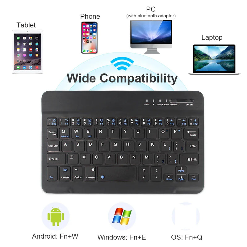 Wireless Bluetooth keyboard from Electronics Den with sleek design and full-sized keys, ideal for versatile computer use.