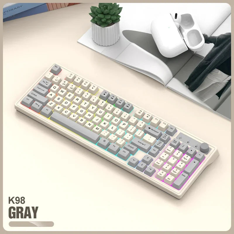 Wireless keyboard with 98 keys from Electronics Den featuring rainbow backlit keys and sleek black design