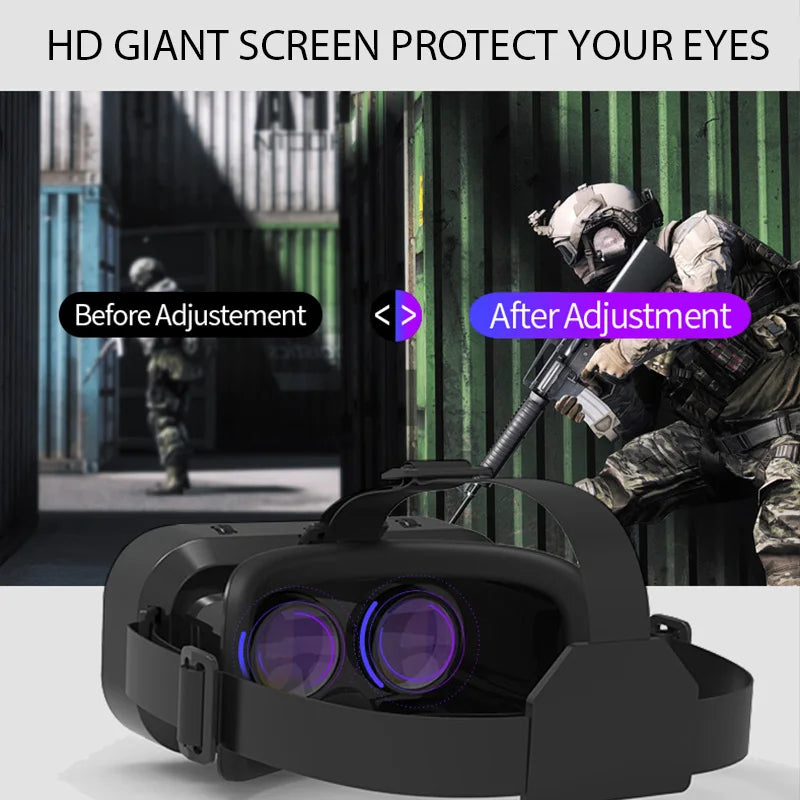 3D VR glasses by Electronics Den for virtual reality experiences, featuring adjustable straps and a sleek black design.
