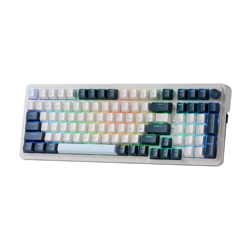 Wireless RGB gaming mechanical keyboard with 98 keys, gasket design, and 3-mode connectivity from Electronics Den.