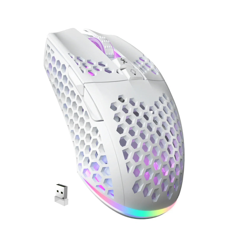 Wireless gaming mouse SM600 with 3-mode connection and ergonomic design from Electronics Den, shown on a desk.