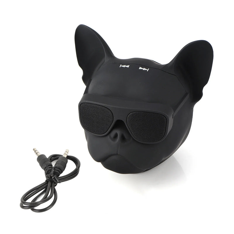 Dog-shaped portable Bluetooth speaker with stereo sound and subwoofer, designed for music on the go by Electronics Den