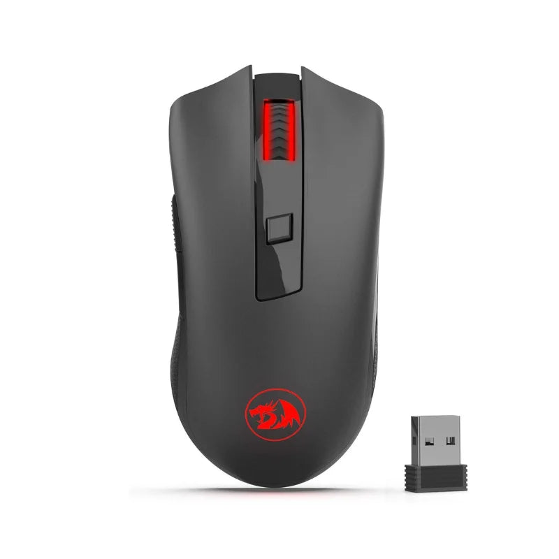 Wireless optical mouse by Electronics Den with USB receiver, featuring ergonomic design and 2.4G wireless connectivity.