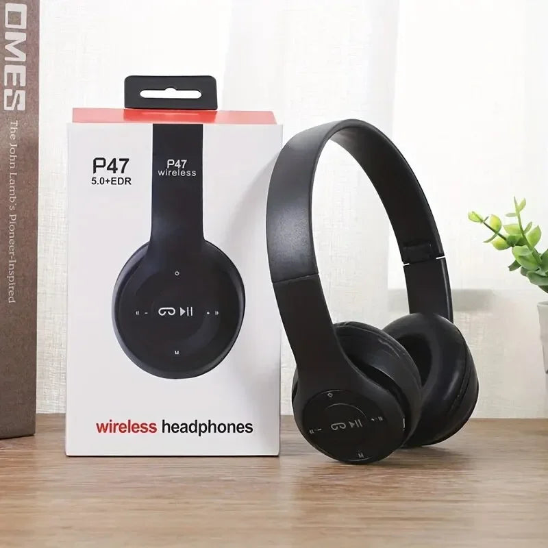 Wireless P47 Bluetooth 5.0 headphones from Electronics Den with sleek design and over-ear comfort, ideal for music and calls